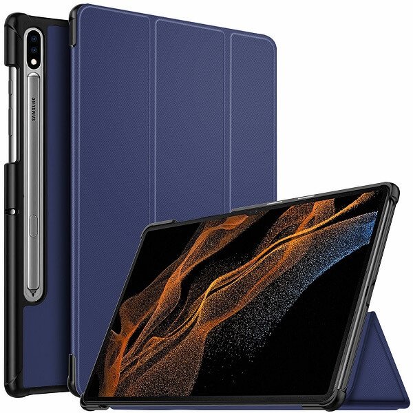 For Samsung Galaxy Tab S8 Ultra Folio Smart Leather Magnetic Stand Case Cover (Navy Blue) For Samsung Galaxy Tab S8 Ultra Folio Smart Leather Magnetic Stand Case Cover (Navy Blue)